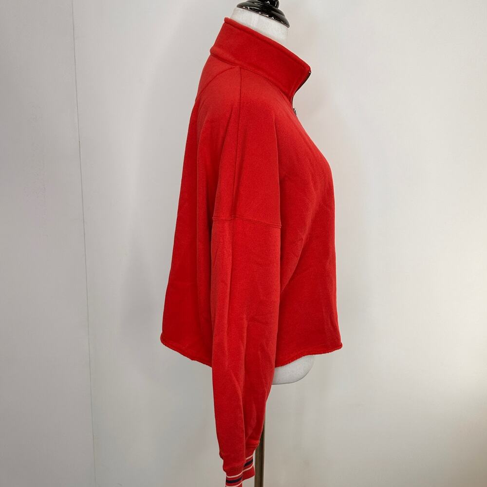 American Eagle AE 1977 Red 1/3 Zip Pullover Striped Trim Sweater Size Small - Picture 5 of 8